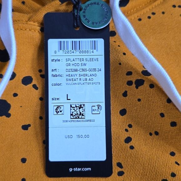 300 NWT G Star Raw Splatter Graphic Hoodie Size Large - Picture 4 of 9